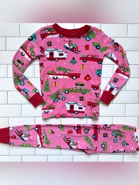 2🎄 Little Blue House by Hatley Pink Retro Christmas Car Truck 2 Piece Pajama Set
